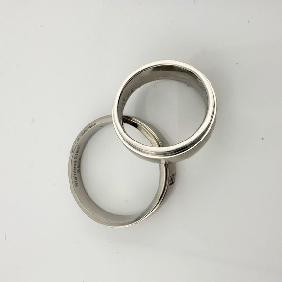 His and Hers Stainless Steel Diamond Wedding Band Set (Size 5 & Size 10) - Picture 2 of 7